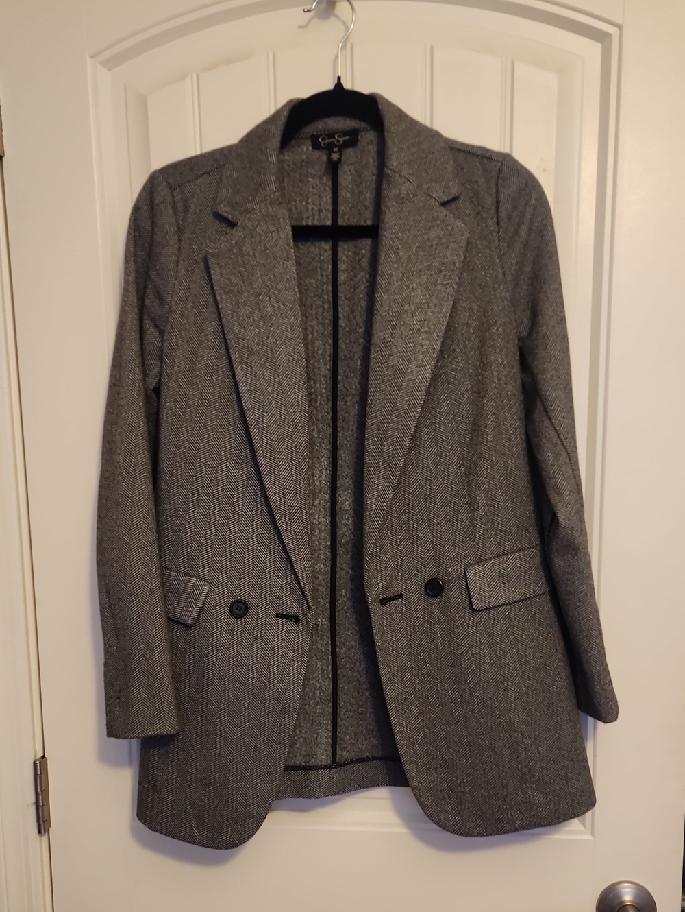 Jessica Simpson Gray Herringbone Tailored Blazer